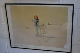 Salvador Dali, untitled female figure with head of flowers, colour print.