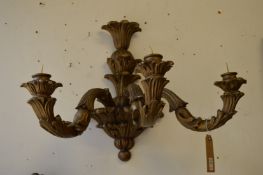 A pair of three branch wall mounted candelabra.