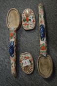 A pair of Chinese famille verte spoon shaped ink stone and covers.