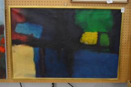 Colourful abstract, oil on canvas together with an unframed oil painting of poppies.