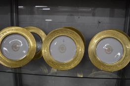 A set of six Bavarian porcelain plates with richly gilded rims and other morial to the centre.