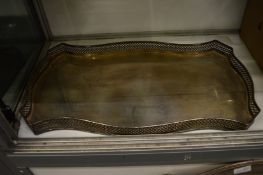 Plated items to include a galleried tray, two fox head stirrup cups etc.