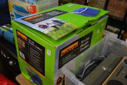 A Halfords electric cool box, boxed, appears unused.
