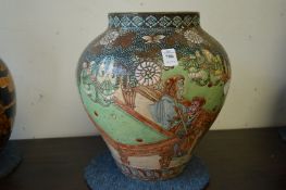 A large satsuma vase unusually decorated with monkeys playing billiards.