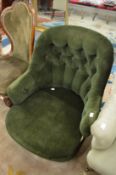 A Victorian low button back bedroom or nursing chair.