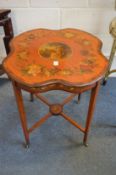 A very good Edwardian satinwood and painted occasional table of quatrefoil form, the centre