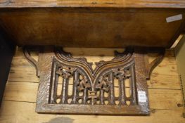 Carved oak wall bracket together with a lacquer bracket.