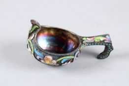 A RUSSIAN SILVER AND ENAMEL KVOSCH. 3ins long. Mark: Head 88, Faberge A Star H. Weight 49grms.