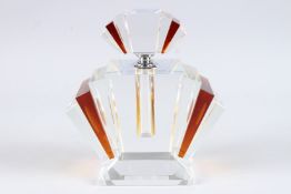 A LARGE ART DECO DESIGN AMBER SCENT BOTTLE. 9ins high.