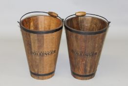 A PAIR OF BOLLINGER WOODEN BUCKETS.