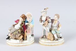 TWO 19TH CENTURY MEISSEN GROUPS OF CHILDREN, in a sleigh and a girl with mandolin. 5.5ins and 6ins