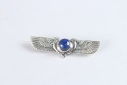 A SILVER LAPIS EGYPTIAN REVIVAL BROOCH.