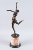 AFTER B. ZACH. A bronze dancing girl, on a marble base. Signed. 26ins high.