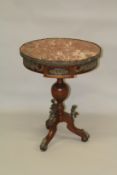 A LOUIS XVITH STYLE GILT METAL MOUNTED MARBLE TOP TRIPOD TABLE. 2ft 6ins high x 2ft diameter.