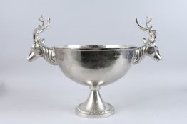 A LARGE CIRCULAR WINE COOLER with stag handles. 15ins diameter.