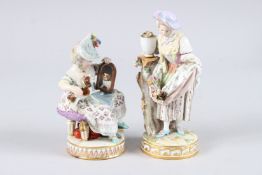TWO 19TH CENTURY MEISSEN FIGURES, a young girl with a dog and mirror, 5.5ins high, and a young