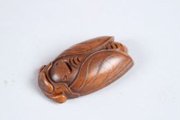 A CARVED HARDWOOD CICADA.
