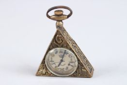 A GILT METAL MASONIC TRIANGULAR WATCH.
