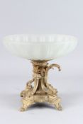 A 19TH CENTURY ORMOLU AND GLASS CENTREPIECE. 11ins high x 12ins wide.