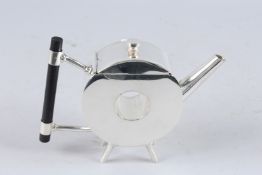 A CHRISTOPHER DRESSER DESIGN SILVER PLATED TEAPOT.