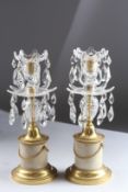 A VERY GOOD PAIR OF REGENCY GILT BRONZE LUSTRES with glass drops. 12ins high.