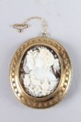 A SUPERB OVAL CAMEO OF TWO LADIES AND BIRDS, 4cms x 2.5cms, the reverse with a portrait miniature of