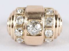 A 15K yellow gold and Diamond nine stone signet ring, approximately 2 Carat.