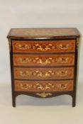 A LOUIS XVITH STYLE MARQUETRY FOUR DRAWER CHEST. 3ft high x 2ft 7ins wide.