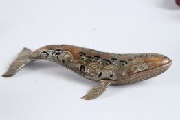 A BRONZE WHALE CENSER. 6ins high.