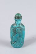 A CHINESE TURQUOISE SNUFF BOTTLE AND STOPPER.