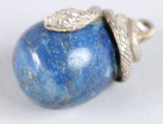 A RUSSIAN SILVER AND LAPIS EGG PENDANT.