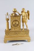 A REGENCY ORMOLU CLOCK with winged male figures, globe of the world etc. 15ins high.