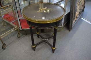 A 19TH CENTURY EBONISED OCCASIONAL TABLE, the circular slate top inlaid with micro mosaic panel