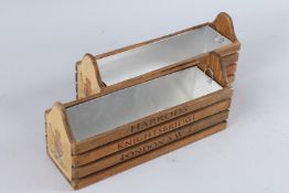A PAIR OF HARRODS BOXES with tin liners. 14ins high.