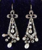 A PAIR OF BELLE EPOQUE GOLD, DIAMOND AND PEARL EARRINGS, in a fitted case.