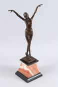 AFTER D. CHIPARUS. A bronze dancing girl, on a marble base. Signed. 22ins high.