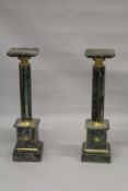 A GOOD PAIR OF GREEN MARBLE CLUSTER COLUMNS on square bases. 3ft 4ins high x 10ins square.