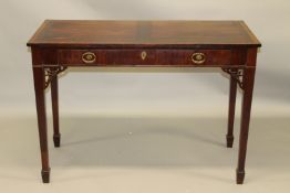 A 19TH CENTURY SCOTTISH MAHOGANY AND ROSEWOOD BANDED SIDE TABLE, with a single frieze drawer,