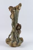 A. BOBBIN. AN ART NOUVEAU BRONZE VASE EWER with scrolls, leaves and snails. Signed. 21ins high.