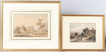 ENGLISH SCHOOL (19TH CENTURY) Farm buildings in woodland, pencil and watercolour, 18cm x 26.5cm