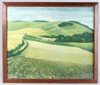 AFTER C R W NEVINSON 'Peaceful Rhythm of the Downs' collotype print, labels verso, 50cm x 61cm