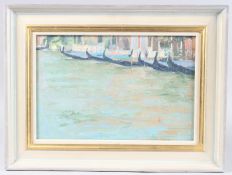 RAYMOND M ROGERS (1958-2011) 'Mid morning San Silvestro' View of Gondolas, Venice, oil on board,