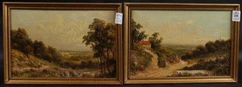 J. LEWIS. Country scenes with lone figures, pair of oils on canvas, both signed, each 20cm x 30cm (