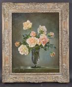 CECIL KENNEDY (1905-1997) 'Madam Butterfly Roses', oil on canvas, signed, 51cm x 61cm,