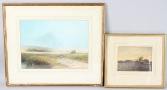 19TH CENTURY SCHOOL Figures on a moorland track, crayon and watercolour, signed indistinctly, 26.5cm