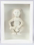 SIR EDUARDO PAOLOZZI RA (1924-2005) seated male nude, plaster relief, in glazed display case, height