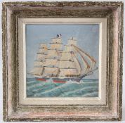 GAYRAUD (20TH CENTURY) French three mast sailing ship at sea, oil on canvas, signed, 20.5cm x 20.
