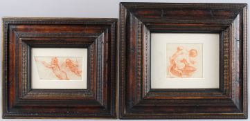 OLD MASTER DRAWINGS cherubs, two red crayon drawings, mounted and framed, 12cm x 13cm and 8cm x