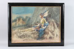 CONTINENTAL SCHOOL (LATE 19TH EARLY 20TH CENTURY) Lady with feather headdress seated outside city