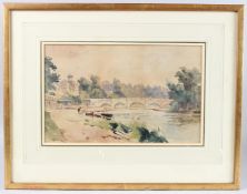 CIRCLE OF PHILIP CONNARD Bridge over a river (possibly the River Thames) watercolour, 23.5cm x 37.